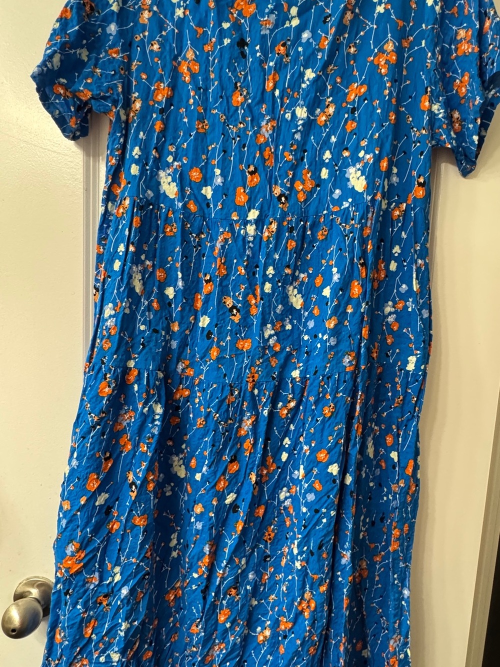 Amazon Blue Floral Maxi Dress with Orange and White Accents